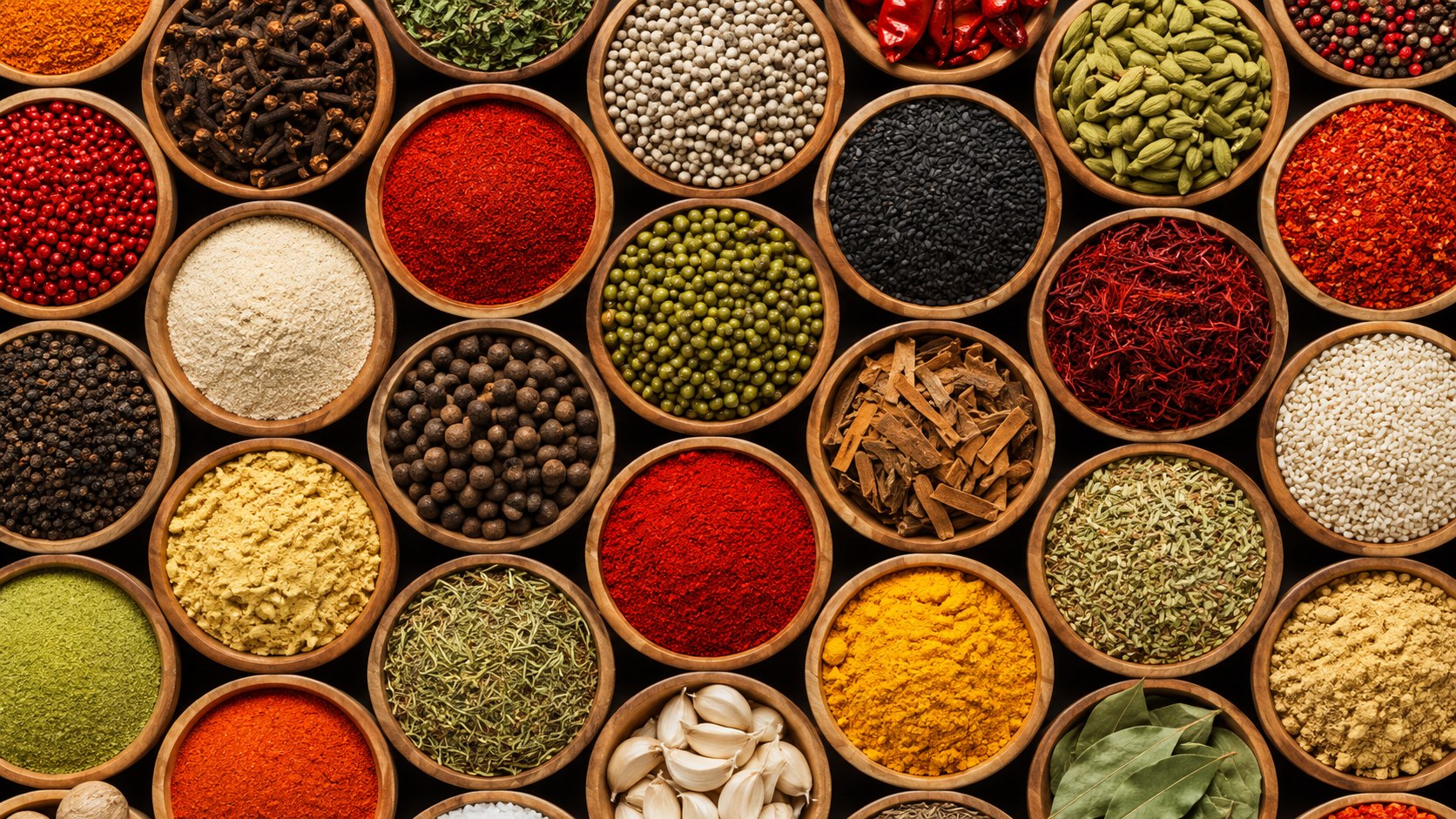 Bowls of assorted ground spices
