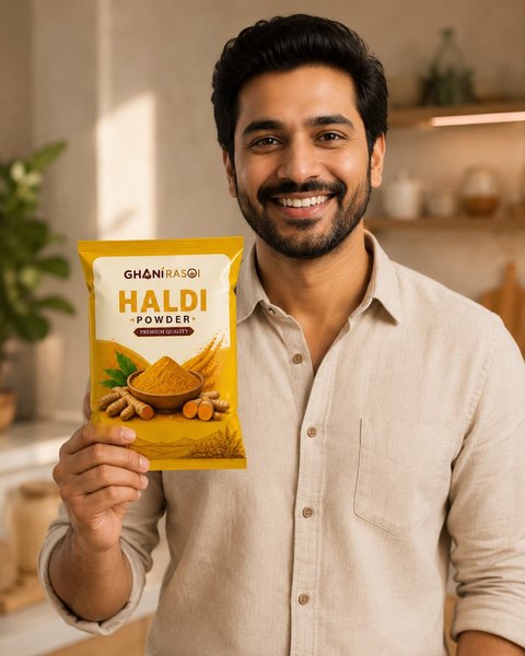 Customer holding a Haldi pack