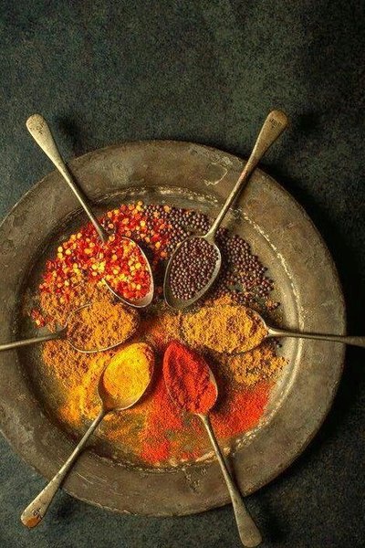 Spices arranged in a pan