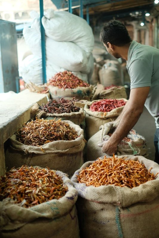 Spices packed in sacks