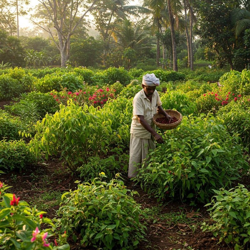 Farmer harvesting spices